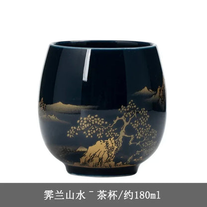 180ml Ceramic Black Glaze Handcarved Master Cup Meditation Cup Kung Fu Teaware
