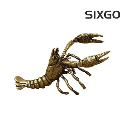 8.7cm Brass Lobster Sculpture Handmade Ornament Tea Pet Collectible Craft