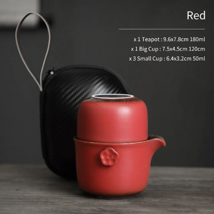 Green Ceramic Teapot with 4 Cups Portable Travel Tea Set with Case