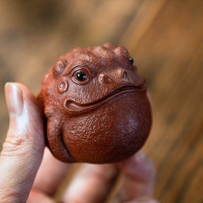 1pc Yixing Purple Clay Tea Pet Three-legged Golden Toad Ornaments Handmade Decor