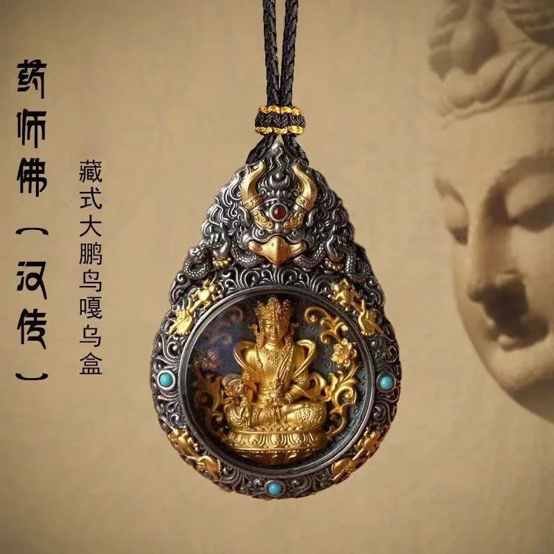 Tibetan Chinese Retro Handcarved Buddha Statue Pendant Amulet Necklace Jewelry