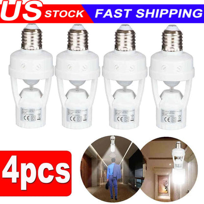 4 Pack E27 LED Light Lamp Bulb Holder Socket Switch Infrared PIR Motion Sensor