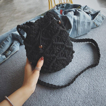 Cotton Rope Woven Shoulder Bag Handmade Knitted Bucket Bag Handbags 16*20*10 CM