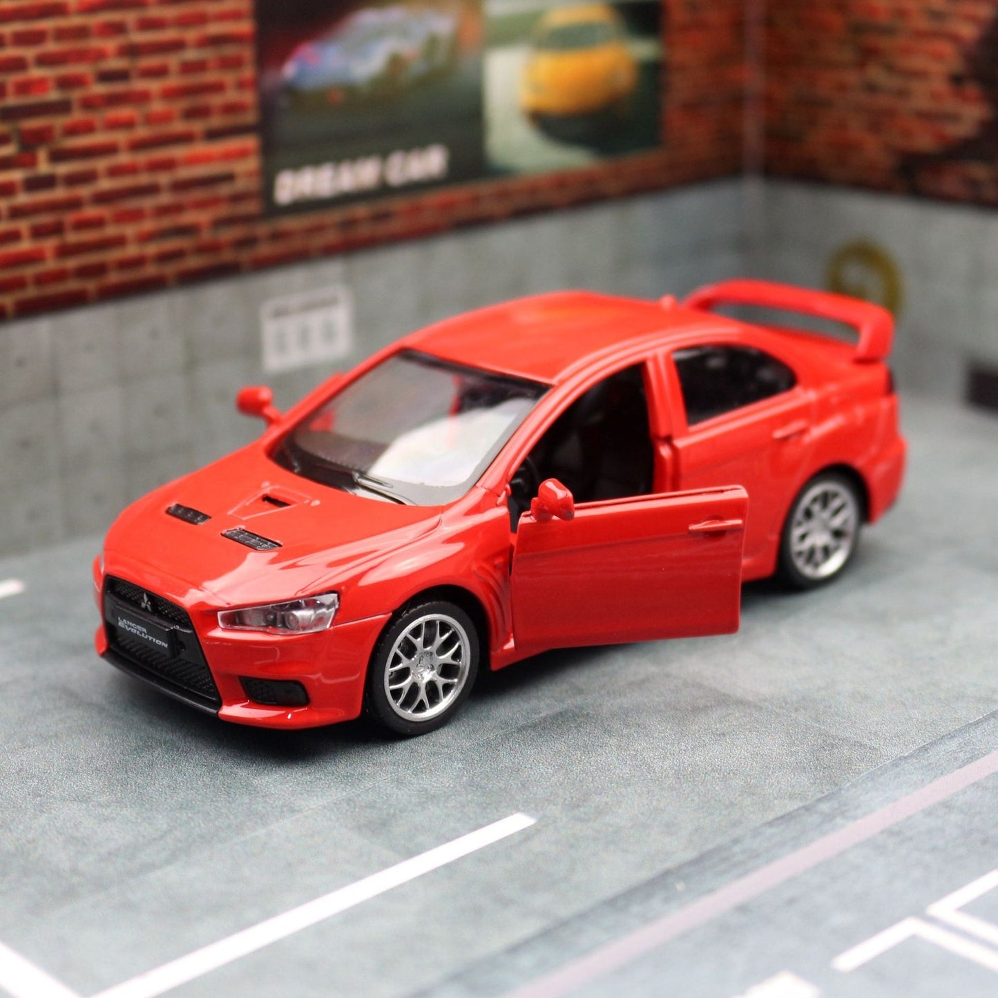 1:41 Diecast Mitsubishi Lancer EVO Metal Car Model Toy Pull Back Door Open Gift