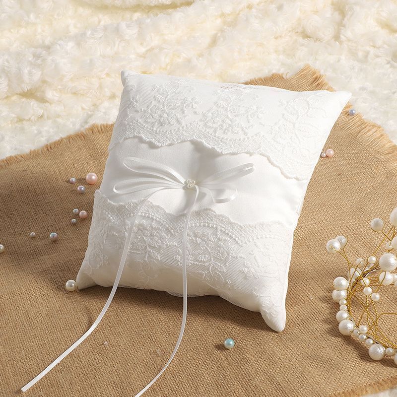 Ring Pillow Basket White Wedding Flower Girls Lace Pearl Event Party Decorations