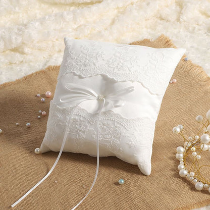 Ring Pillow Basket White Wedding Flower Girls Lace Pearl Event Party Decorations