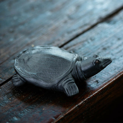 Chinese Yixing Zisha Black Mud Pottery Lovable Animal Tortoise Tea Pet Statues
