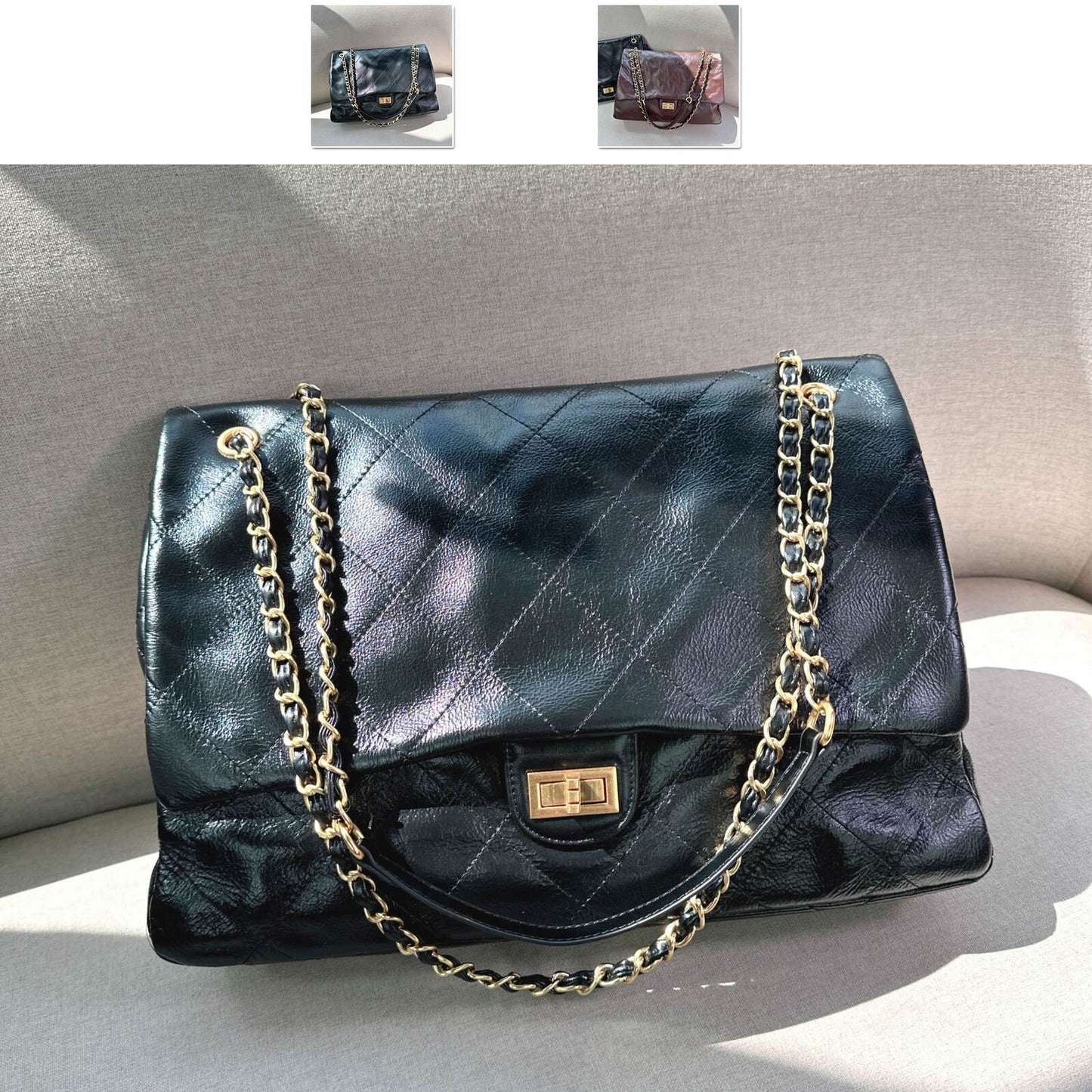 33/39cm Large Quilted Real Leather Flap Purse Shoulder Bag Chain Handbag Fashion