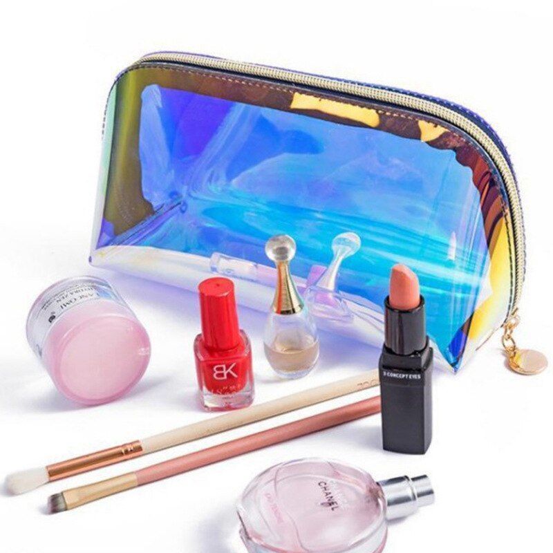 Cosmetic Bag Traveling Storage Pouch Dumpling Shaped Transparent Cases Rainbow