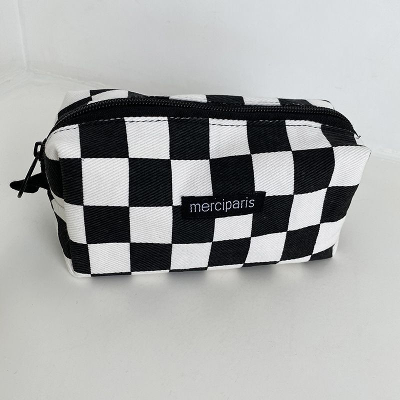 Plaid Cosmetic Bag Canvas Handbags Purse Organizer Pencil Makeup Bags Lipstick