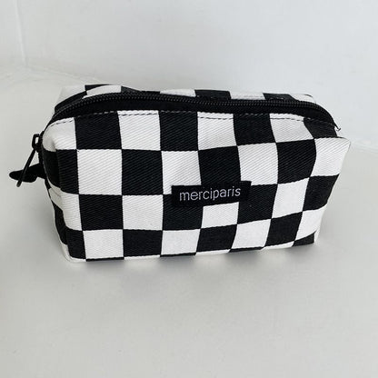 Plaid Cosmetic Bag Canvas Handbags Purse Organizer Pencil Makeup Bags Lipstick