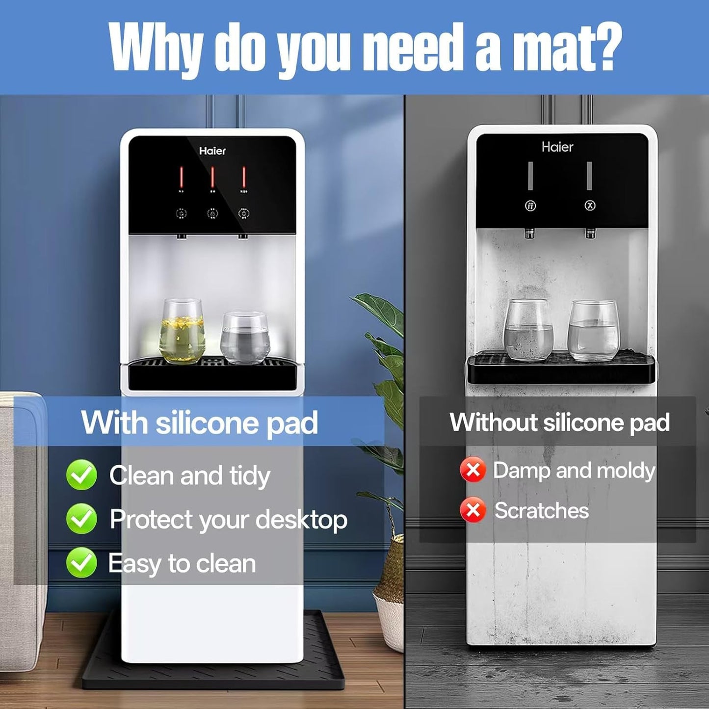 Water Cooler Mat – 19.7" X 19.7" Silicone Water Dispenser Mat for Floor & Counte