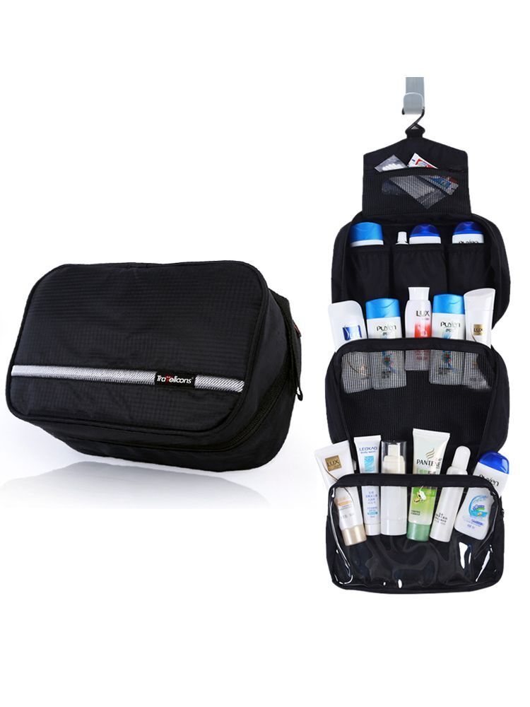 Toiletry Bag Black Travel Cosmetic Nylon Organizer Waterproof Makeup Storage 1PC