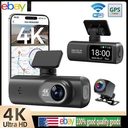 Dash Cam 4K+1080P Car Camera Recorder With GPS WiFi Car DVR 24H Parking Monitor