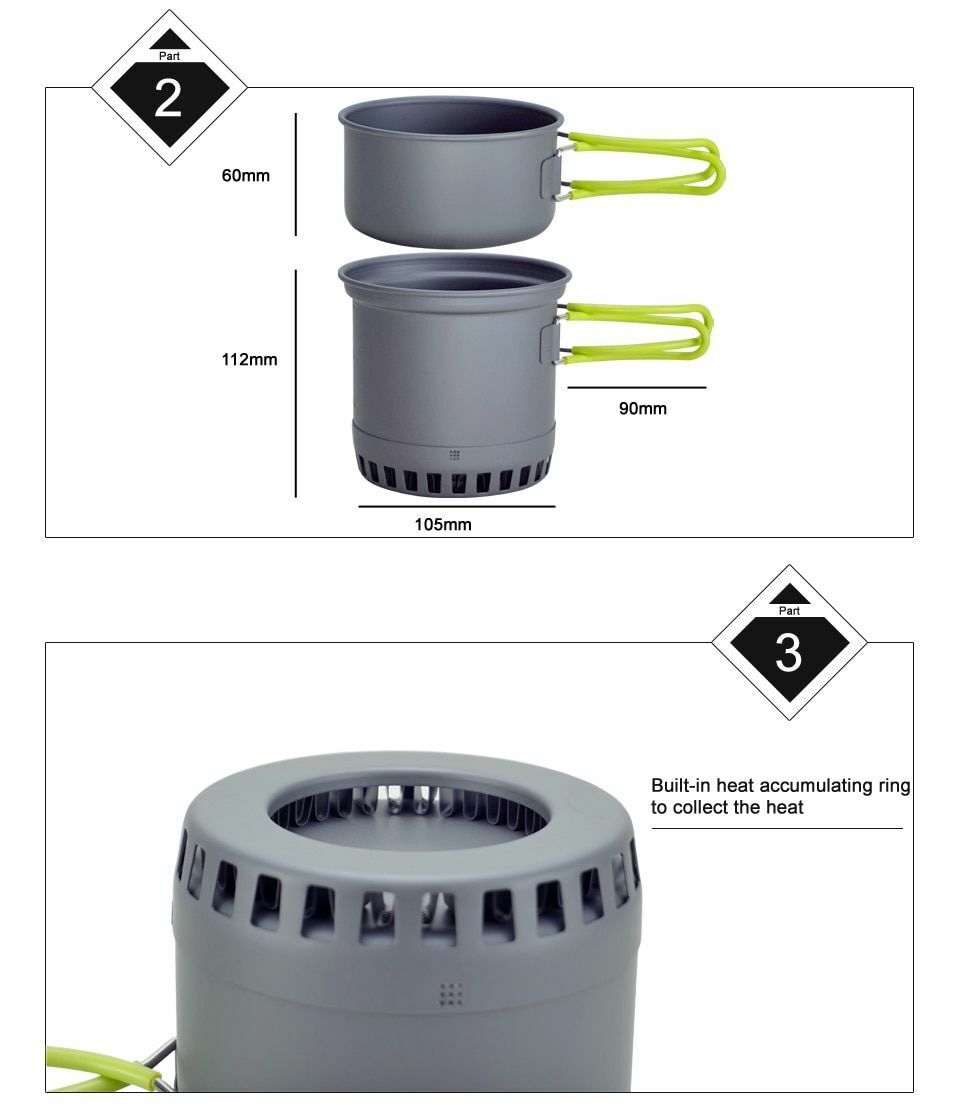Aluminum Pot Pan Set Camping Cookware Cooking System Outdoor Tableware 0.75/0.5L