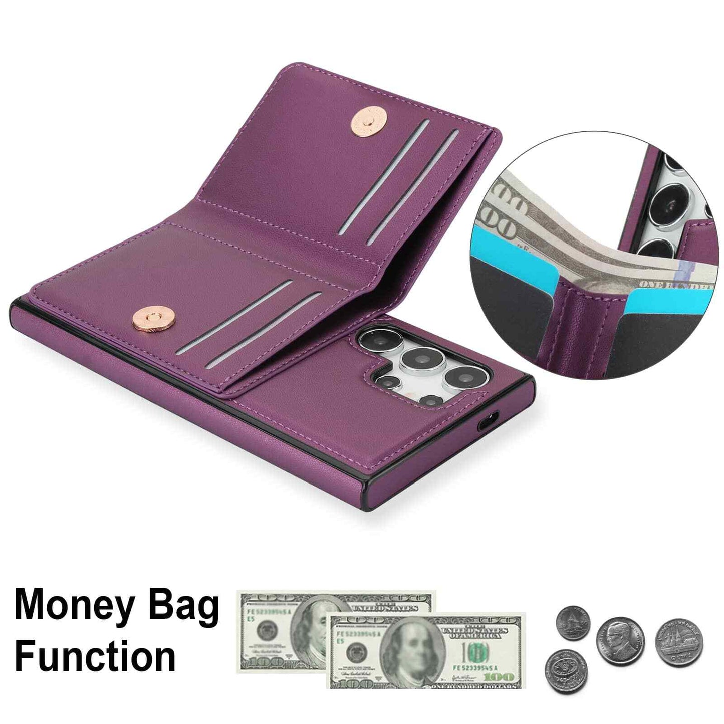 Wallet Case for Samsung Galaxy S25 + Plus Ultra with Card Holder Rotation Ring