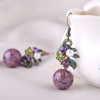 Boho Purple Flower Earrings Retro Ethnic Jewelry For Hanfu Cheongsam
