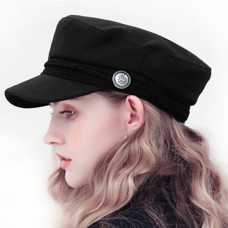 Winter Hats Womens French Style Wool Baker's Boy Cool Baseball Cap Black Visor