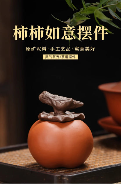 1Pc Purple Clay Persimmon Ruyi Color Changing Handicraft Tea Pet Ornament