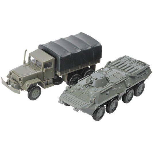 2Pcs US M35 Truck + BTR-80 Armored Vehicle Model Military Assembly Model 1/72