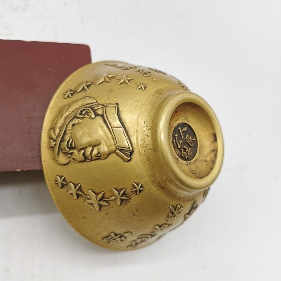 Chinese Brass bracelet small bowl with Chairman Mao's poems cup table decor