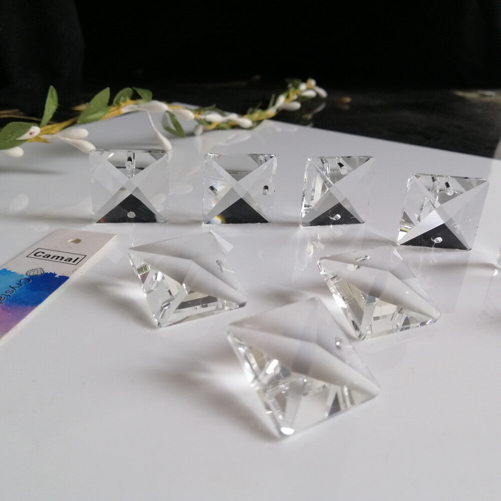 50pcs 18MM Clear Square Crystal Beads Prism Chandelier 2 Holes Home Decoration