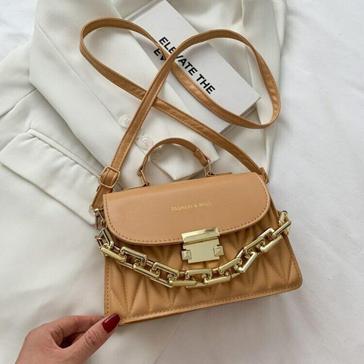 Thick Chain Handbags New Female Embroidery Shoulder Bags PU Flap Crossbody Bags