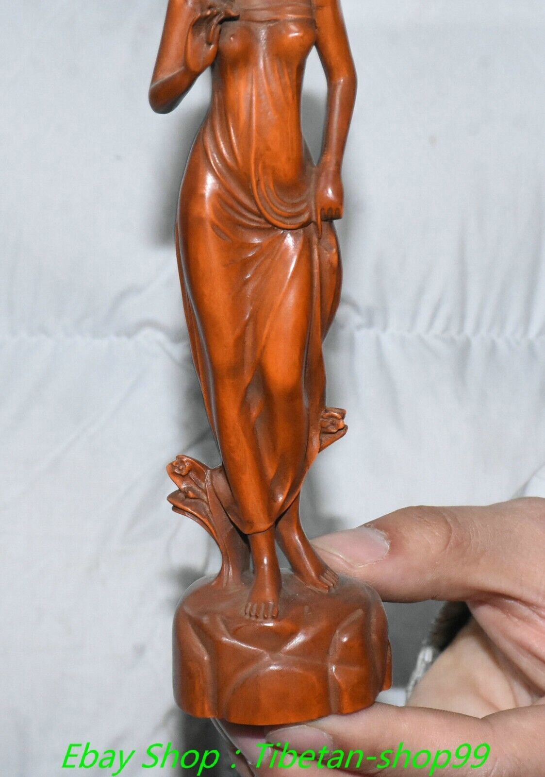 7.8''Old Chinese Boxwood Carving Beauty Beautiful Belle Statue Sculpture