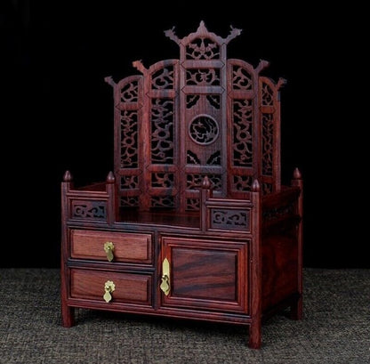 Old Rosewood Carved Miniature Display Table Buddha Altar Butsudan Shrine Praying