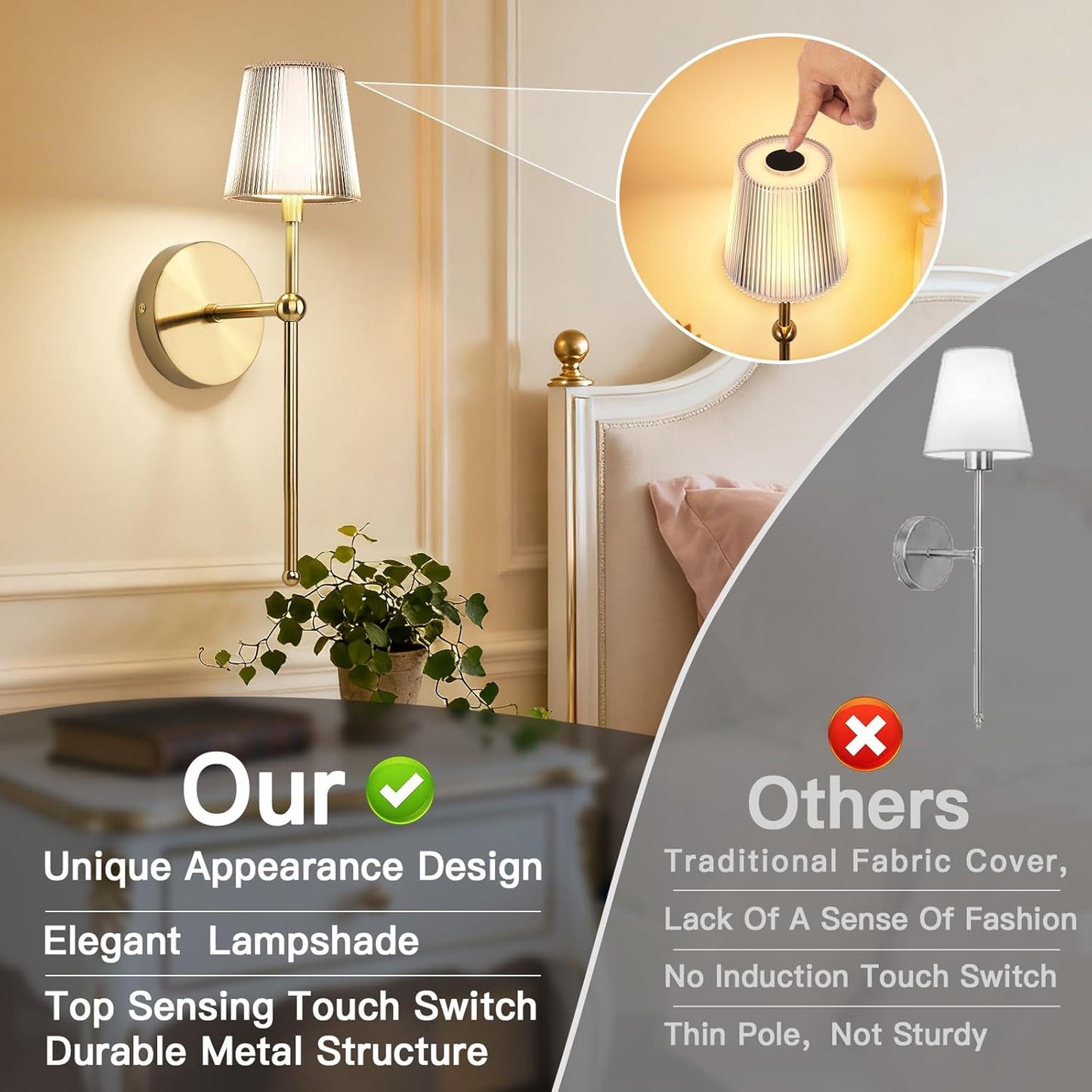 Battery Operated Wall Sconces Set of 2, Wireless Wall Sconce with Remote Dimmabl