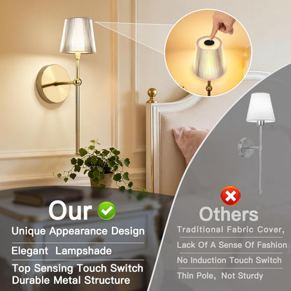 Battery Operated Wall Sconces Set of 2, Wireless Wall Sconce with Remote Dimmabl