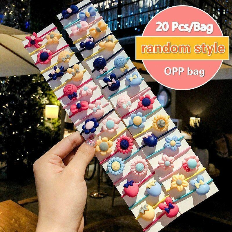 Hair Bands 10/20 Pcs/Bag Shiny Flowers Baby Scrunchies Rubber Kids Accessories