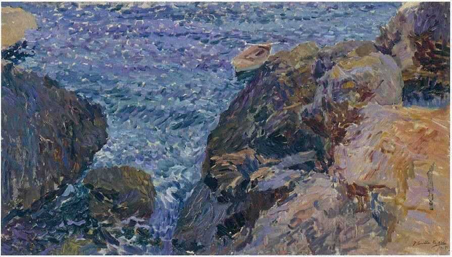 Oil painting Rocks-at-Javea-The-White-Boat-Joaquin-Sorolla-y-Bastida-oil-paintin