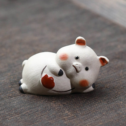 Lovely Pig Statue One Piece Yixing Zisha White Clay Tea Pet Ornament Table Deco.