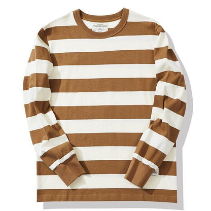 280g Heavyweight Cotton Striped Long Sleeve T-Shirt Men Autumn Navy Thick Tops