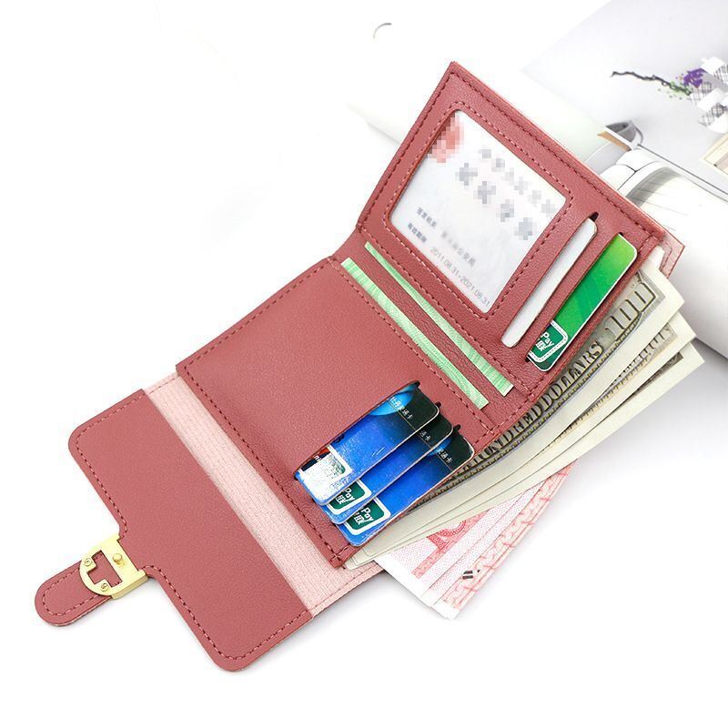 Short Wallet Heart-Shaped Card Bag Simple Square 3fold Coin Purse 9.5*11.5*1.5CM