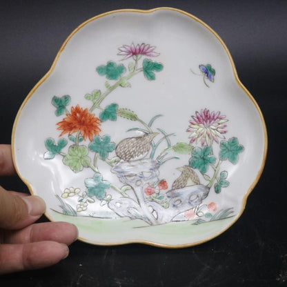 Old Chinese Qing Tongzhi porcelain Color Painted flower & bird plate