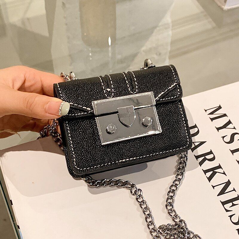 Synthetic Leather Shoulder Bags Luxury Handbag Purse 7*10*4CM Leisure Pink Black