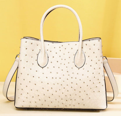 Top Cohide Leather Women's White Handbag, Ostrich Skin Pattern Tote Shoulder Bag
