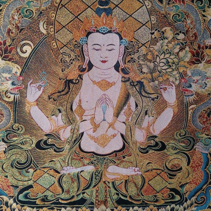 New Handmade Embroidery Four Arms Guanyin Bodhisattva Buddha Statue Painting