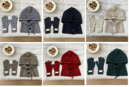 Women Winter Knitted Hat Gloves Set Warm Thicken Imitation Cashmere Scarf Shawls