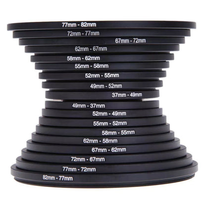 DSLR Camera Lens Filter Adapter Ring Aluminum Alloy 37-82mm 18pcs lightweight