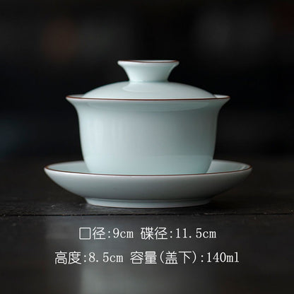 Shadowy Blue-green Porcelain Sancai Gaiwan Ceramic Tea Bowl Kung Fu Tea Set