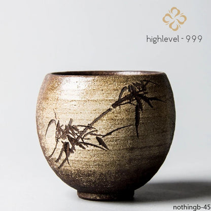 Hand-carved Pottery Bamboo Cups Chrysanthemum Zen Tea Cup Set Teaware Bowl