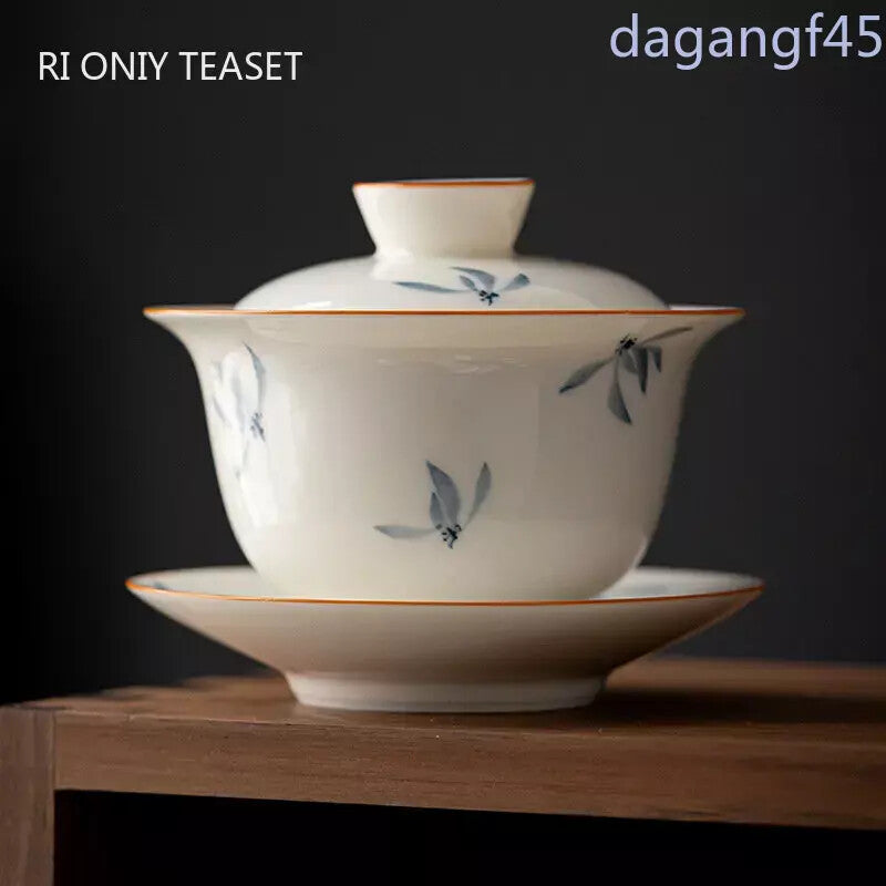 Chinese Hand Painted Ceramic Tea Tureen Teacup Travel Portable Gaiwan