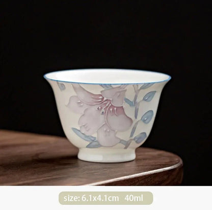 Chinese Hand-painted Ceramic Teacup Three-dimensional Relief Flowers Tea Bowl