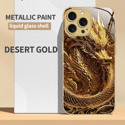 For iPhone 17 Pro Max/16/15 Plus/14 Metal Glass Painted Dragon Shockproof Case