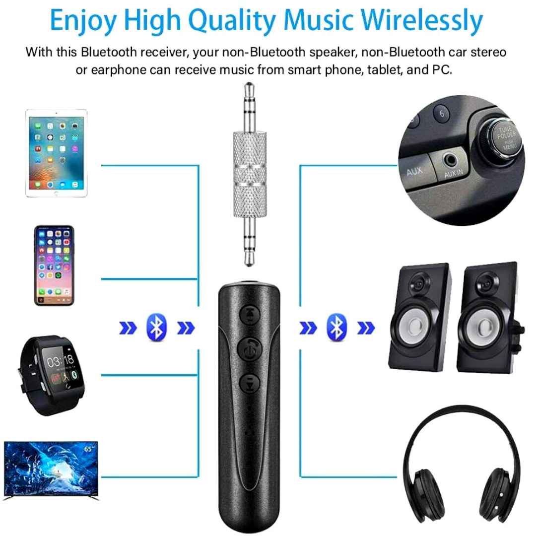 Receptor de Audio Inalambrico 3.5 mm Auxiliar Bluetooth de Sonido Adaptador US