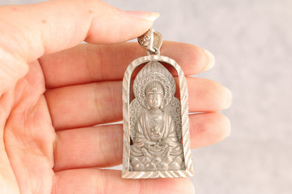 Chinese tibet silver buddha blessing buddha statue collect pendant netsuke