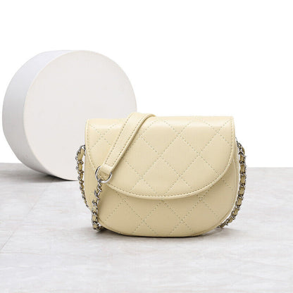 Mini Quilted Sheepskin Leather Saddle Shoulder Bag Flap Purse Handbag Crossbody